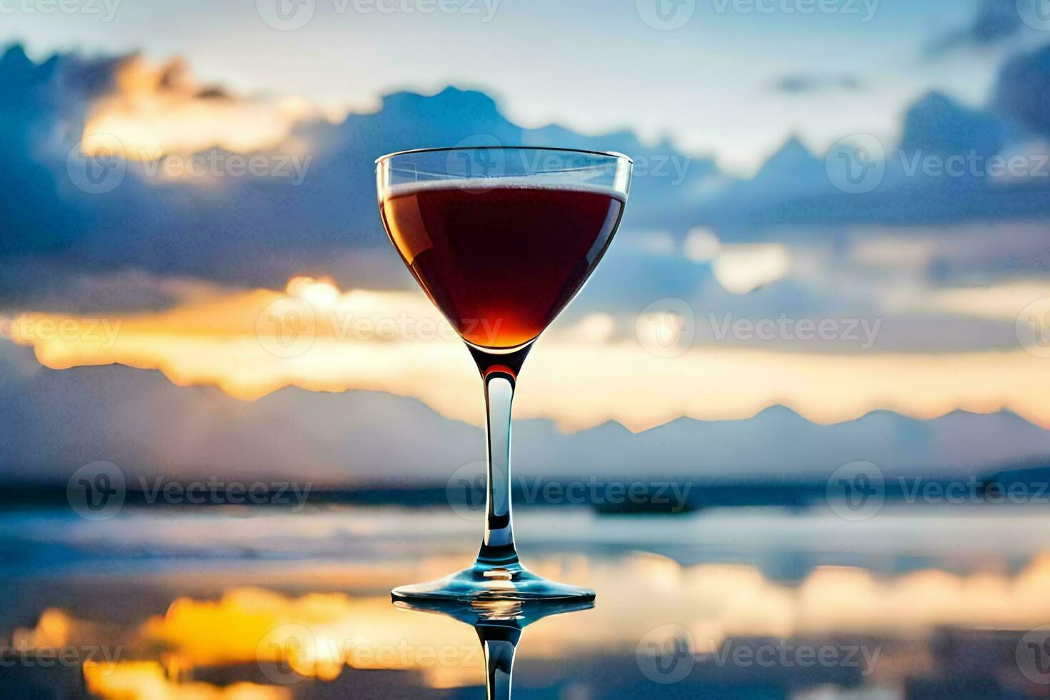 cocktail i en glas på de strand. ai-genererad foto