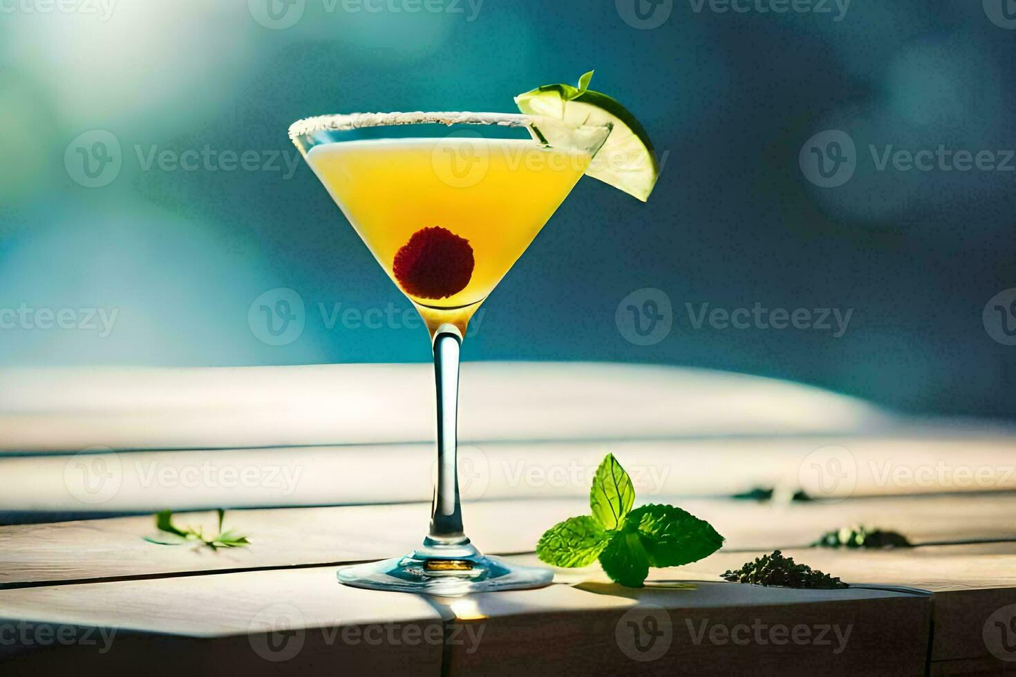 cocktail på en trä- tabell. ai-genererad foto