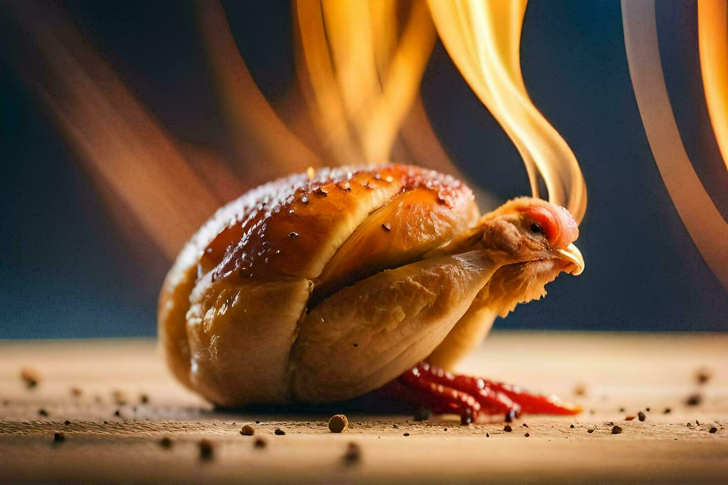 en kyckling är på brand med rök kommande ut av Det. ai-genererad foto
