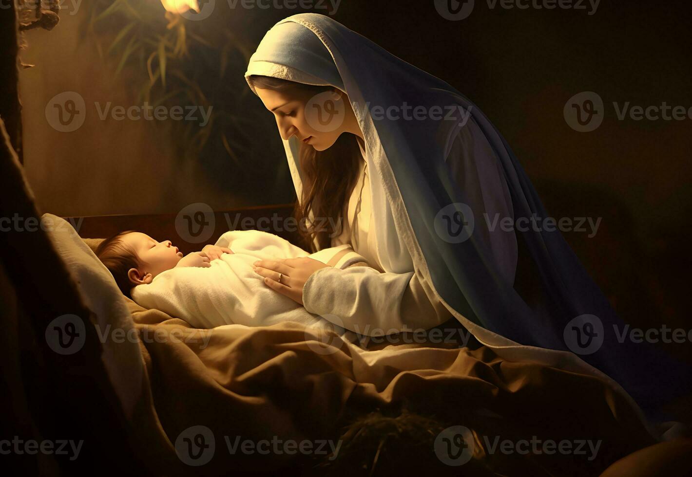 mary och de bebis Jesus, son av Gud, jul berättelse, jul natt foto