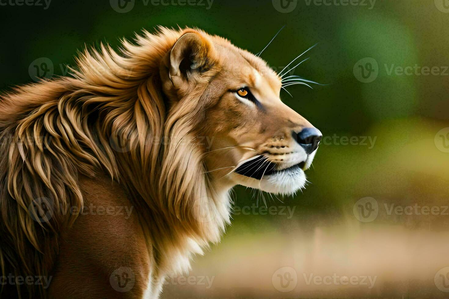 en lejon är ser av in i de distans. ai-genererad foto