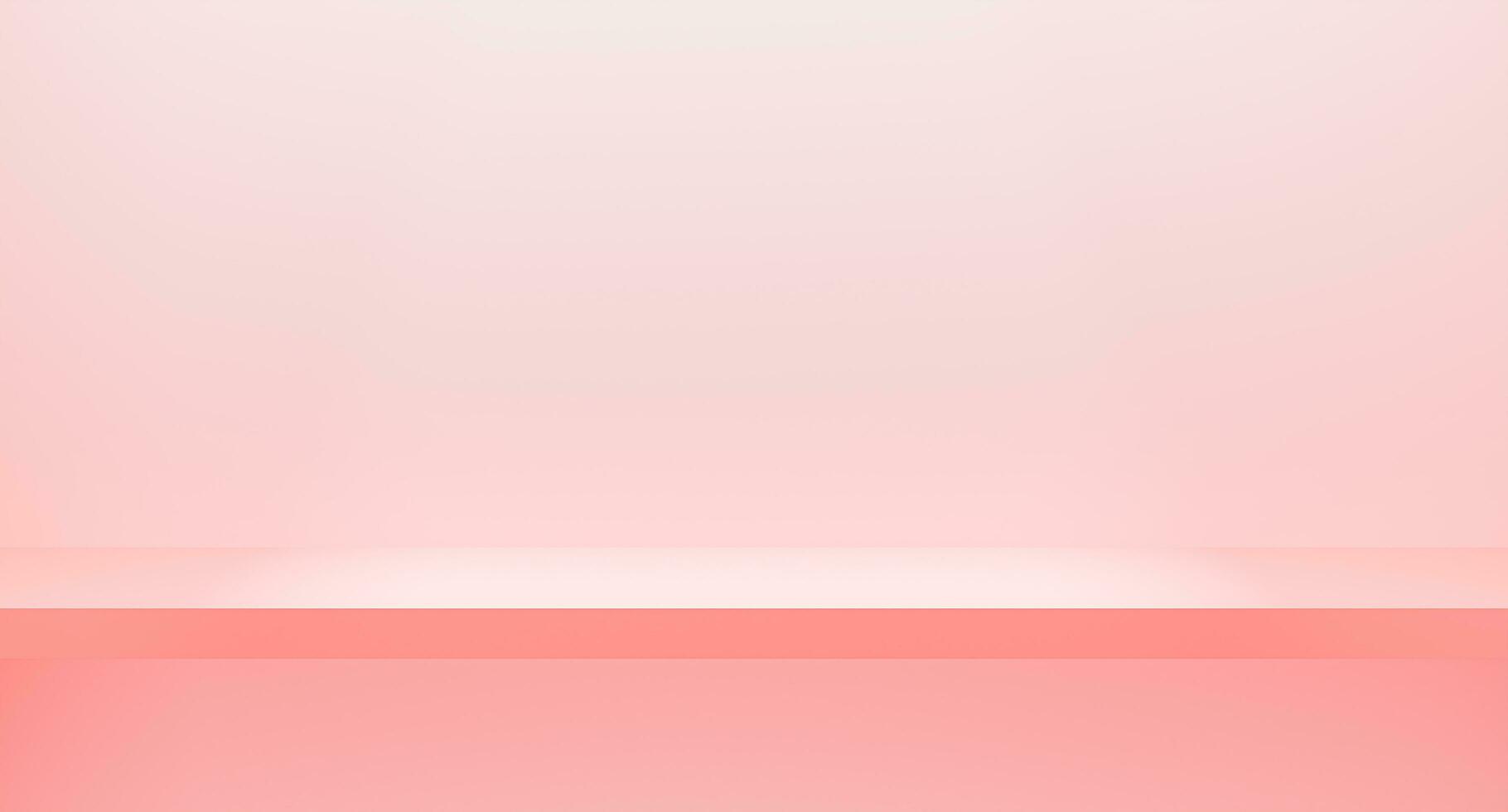 3d tolkning minimal modern stil rosa affär hylla på vägg. interiör för produkt. horisontell tömma rosa pastell frakt. tom minimal begrepp bakgrund. Plats för text. produkt presentation studio rum foto