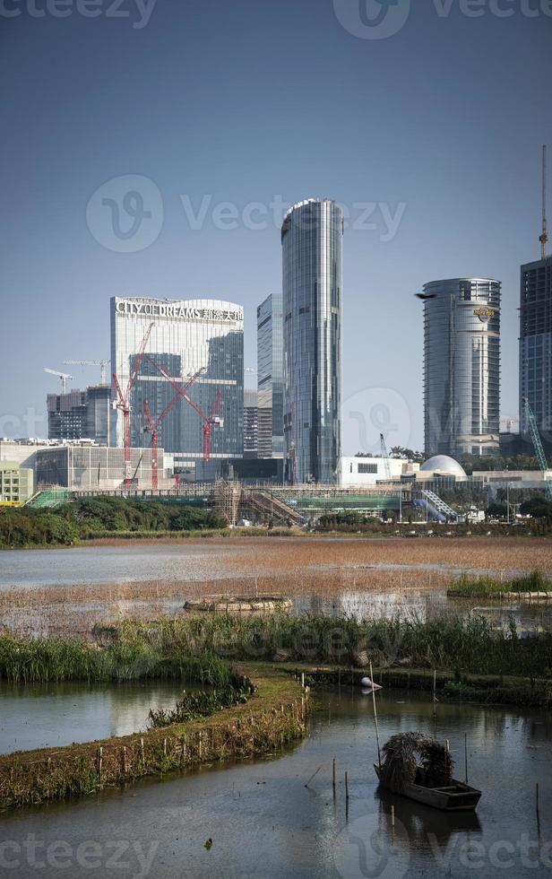 cotai strip casino resorts skyline view från taipa i macau Kina foto