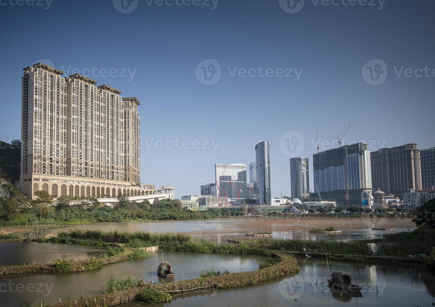 cotai strip casino resorts skyline view från taipa i macau Kina foto