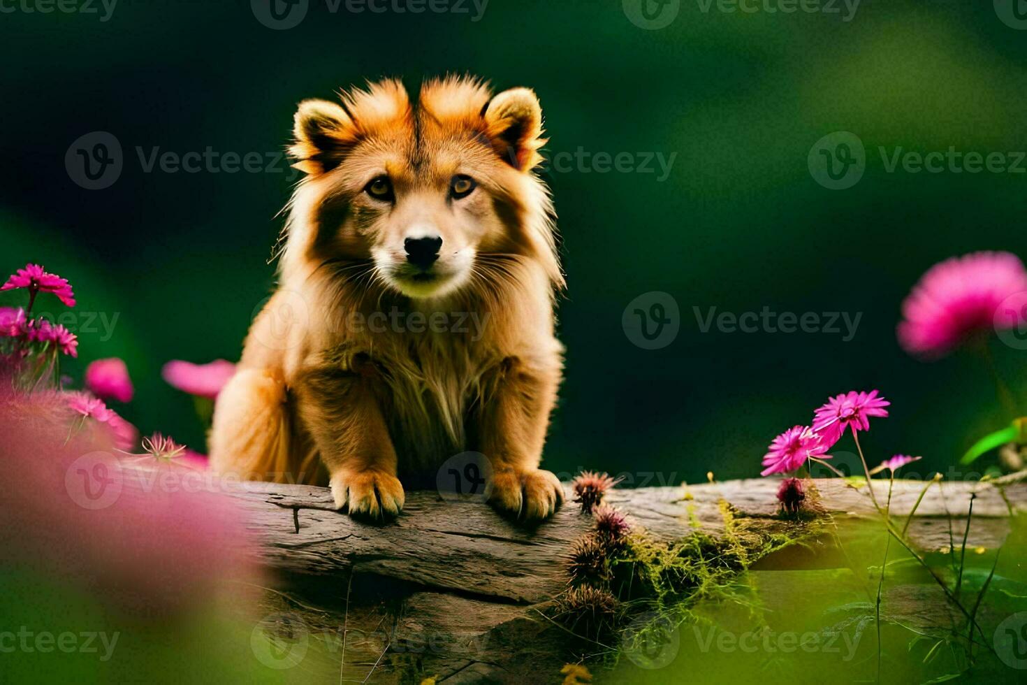 Foto tapet de himmel, blommor, de skog, de lejon, de lejoninna, de lejon. ai-genererad