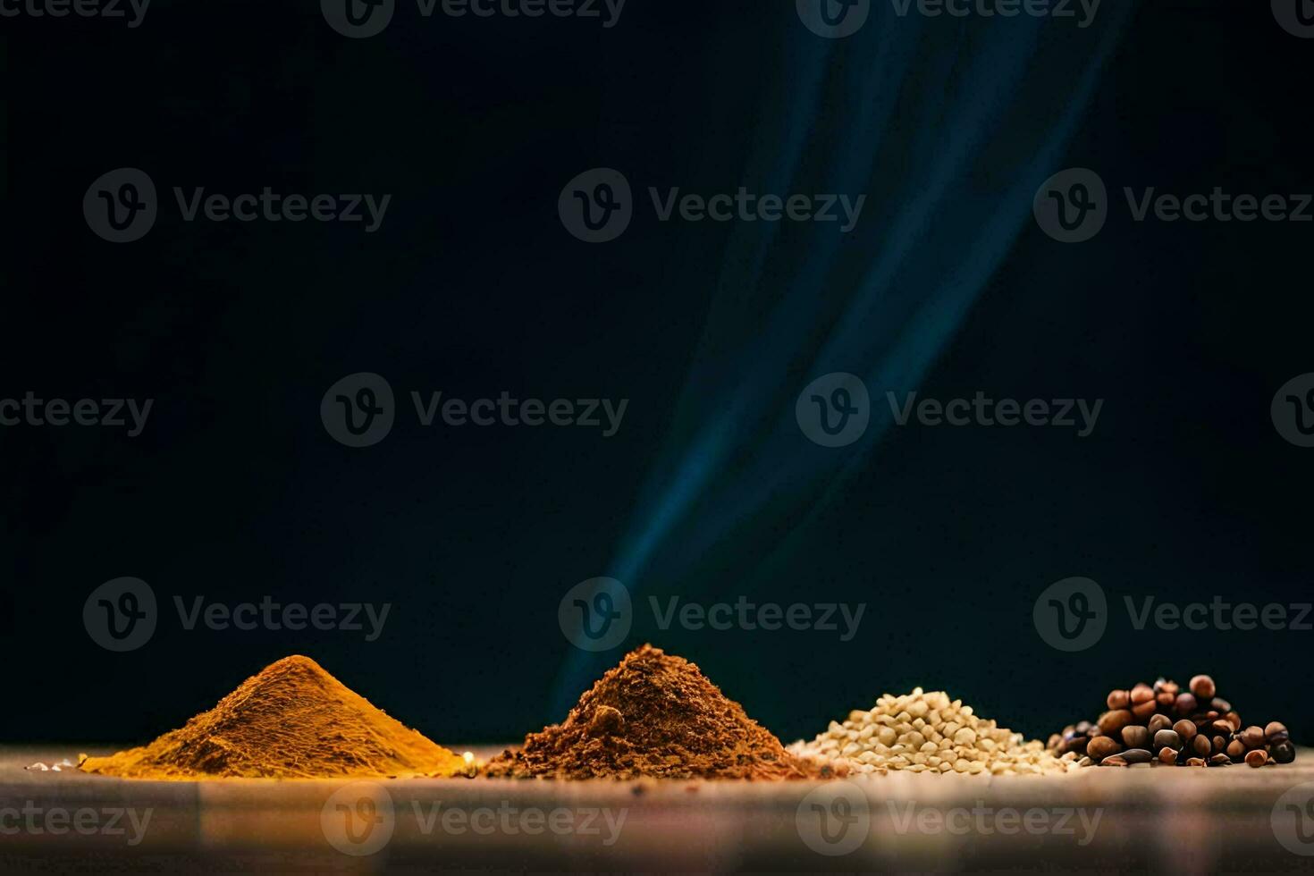 en grupp av kryddor på en mörk bakgrund. ai-genererad foto