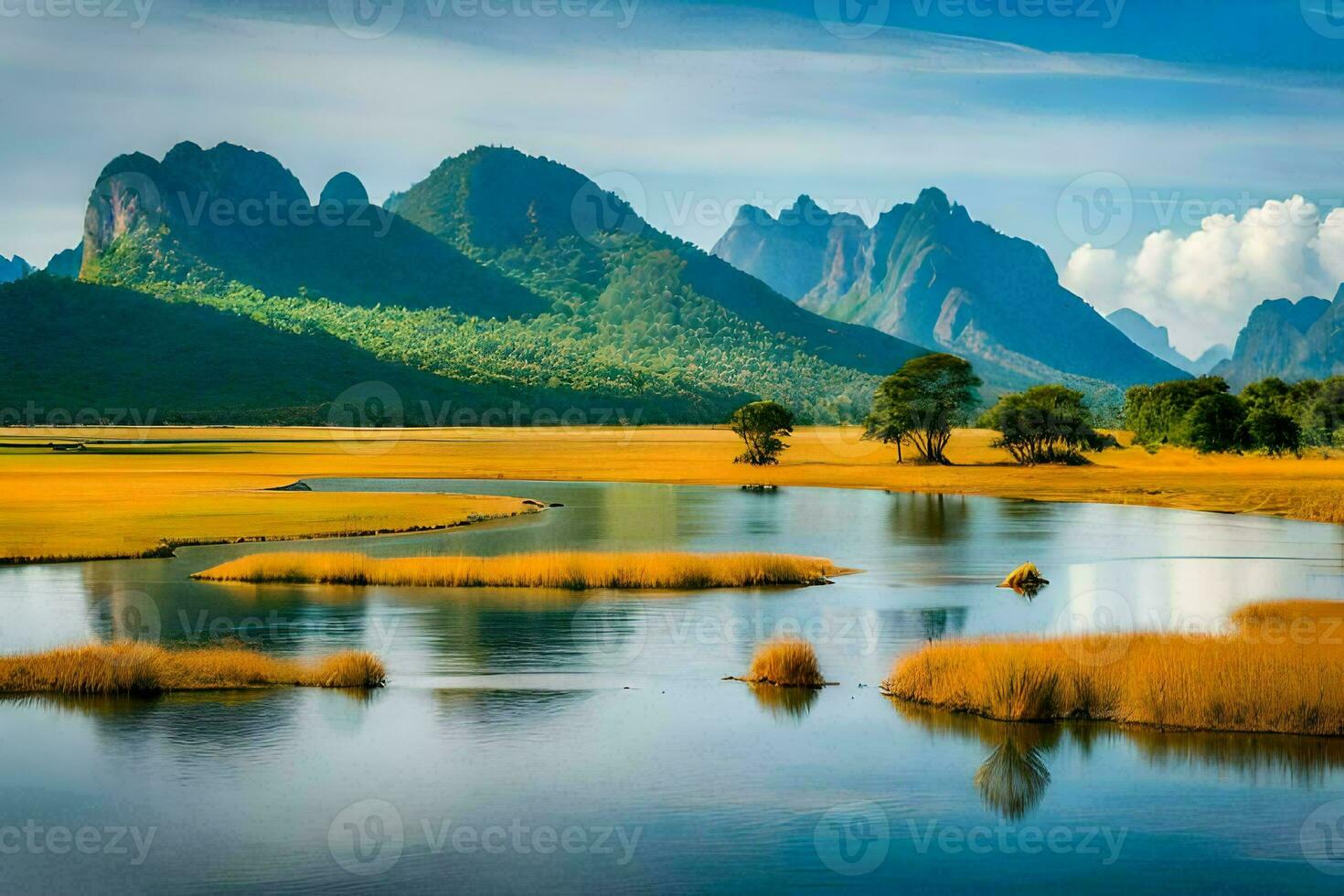 de landskap av de yangtze flod. ai-genererad foto