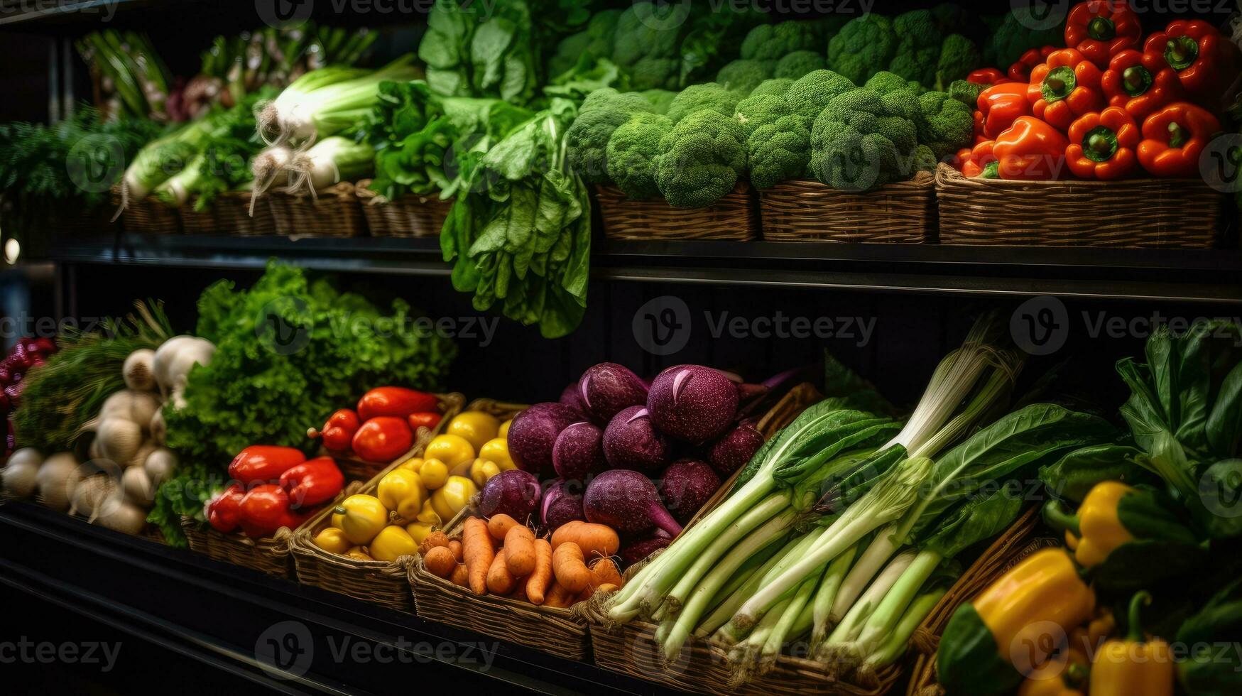 annorlunda olika sorter av färsk grönsaker i lokal- marknader, super butiker. ai genererad foto