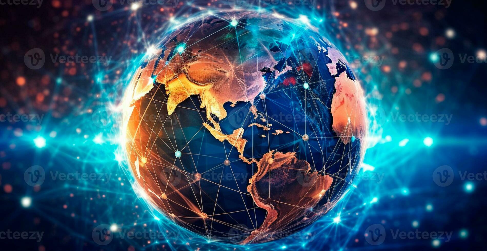 global nätverk begrepp. digital punkt av de värld Karta. global nätverk av planet jord 3d tolkning - ai genererad bild foto