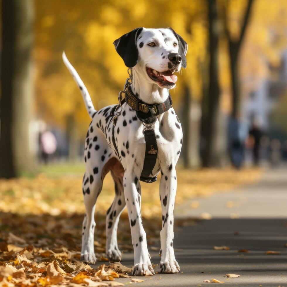 dalmatian med en unik och kreativ fick syn på skära utomhus- foto