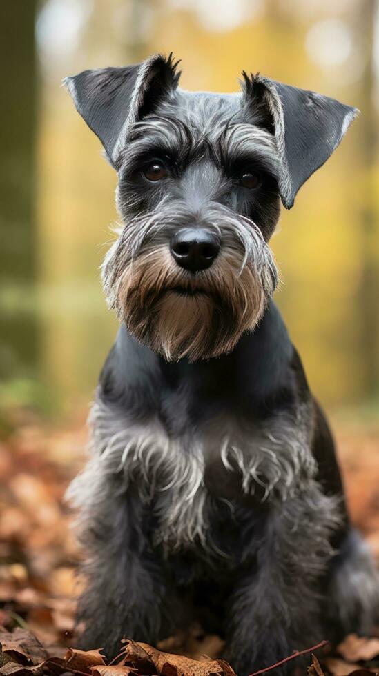 terrier med en traditionell schnauzer skära, ser varna och förtjusande foto