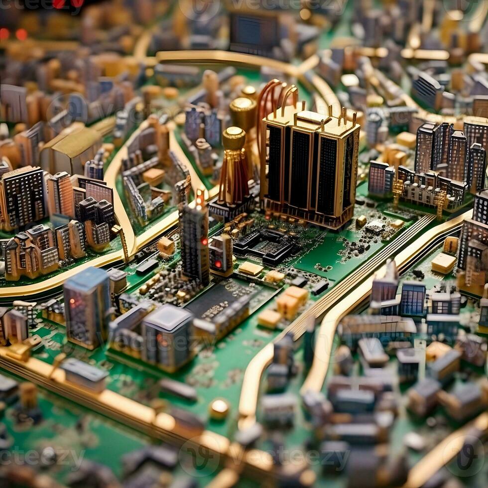 ai genererad miniatyr- paris på en moderkort foto