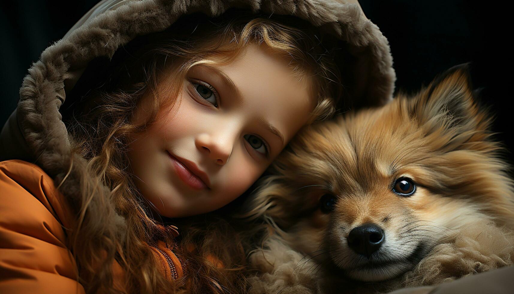 en söt små hund, en porträtt av en leende barn genererad förbi ai foto