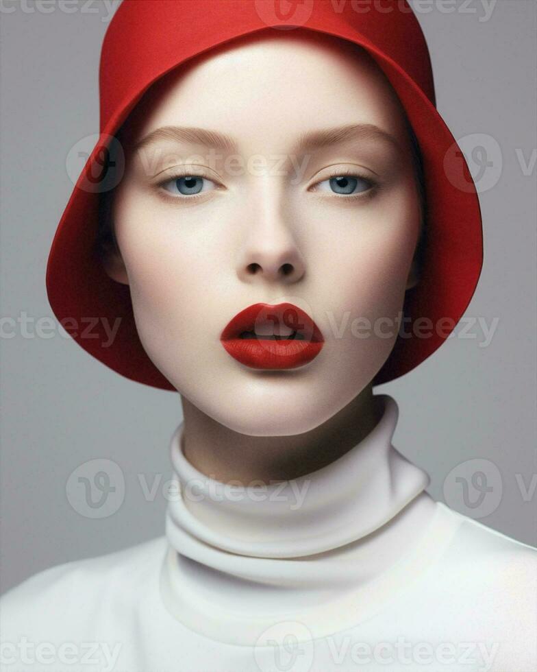 konst kvinna mode ansikte stil röd porträtt retro lady hand skönhet läppstift design foto