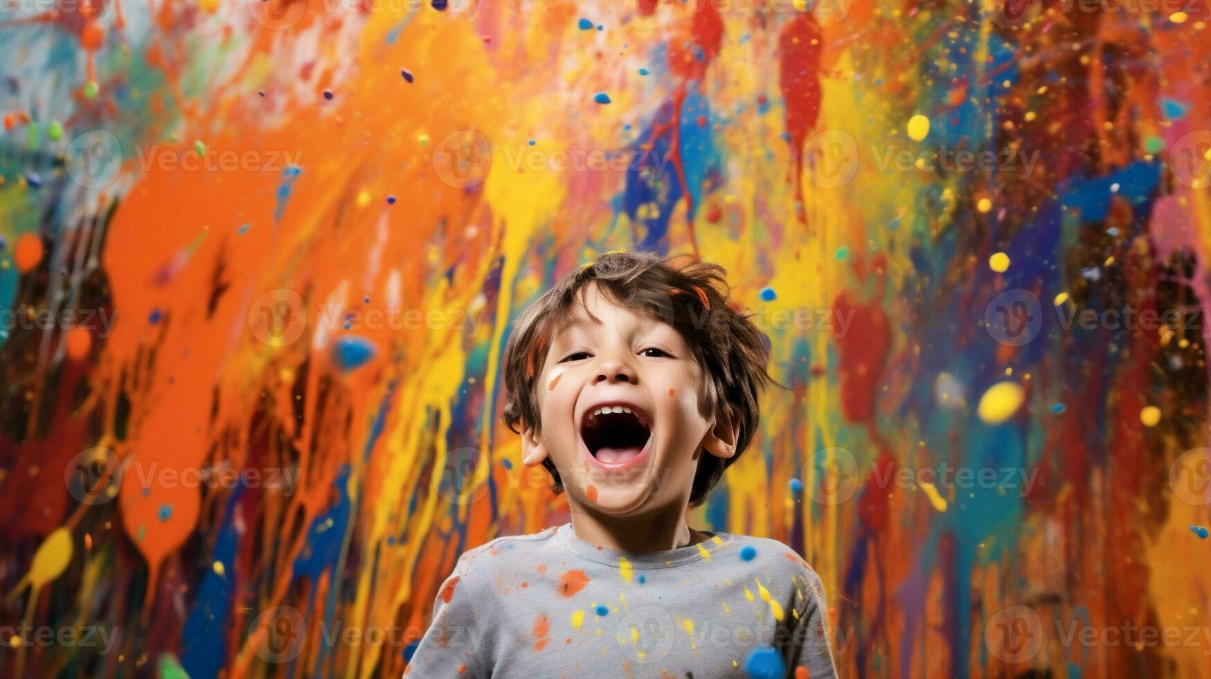 barndom glad ansikte måla barn konst lycka porträtt roligt glädje. generativ ai. foto