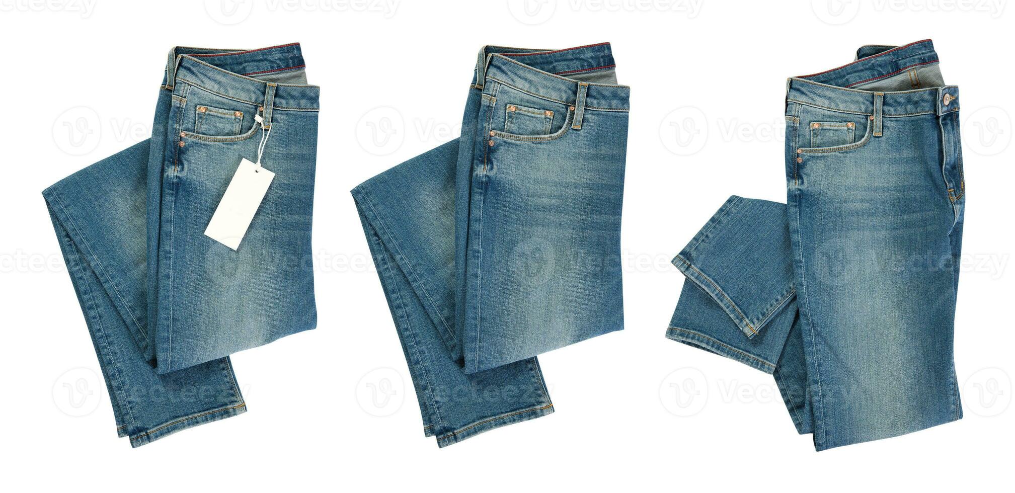 jeans isolerat på vit bakgrund stänga upp uppsättning foto