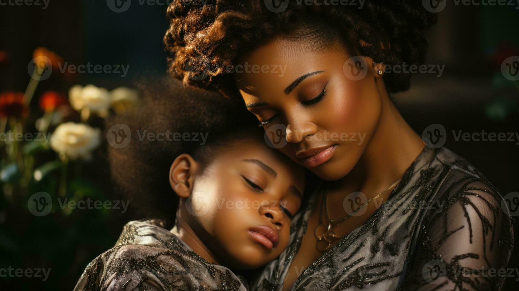 afrikansk amerikan mor och dotter fattande varje Övrig, närbild. foto