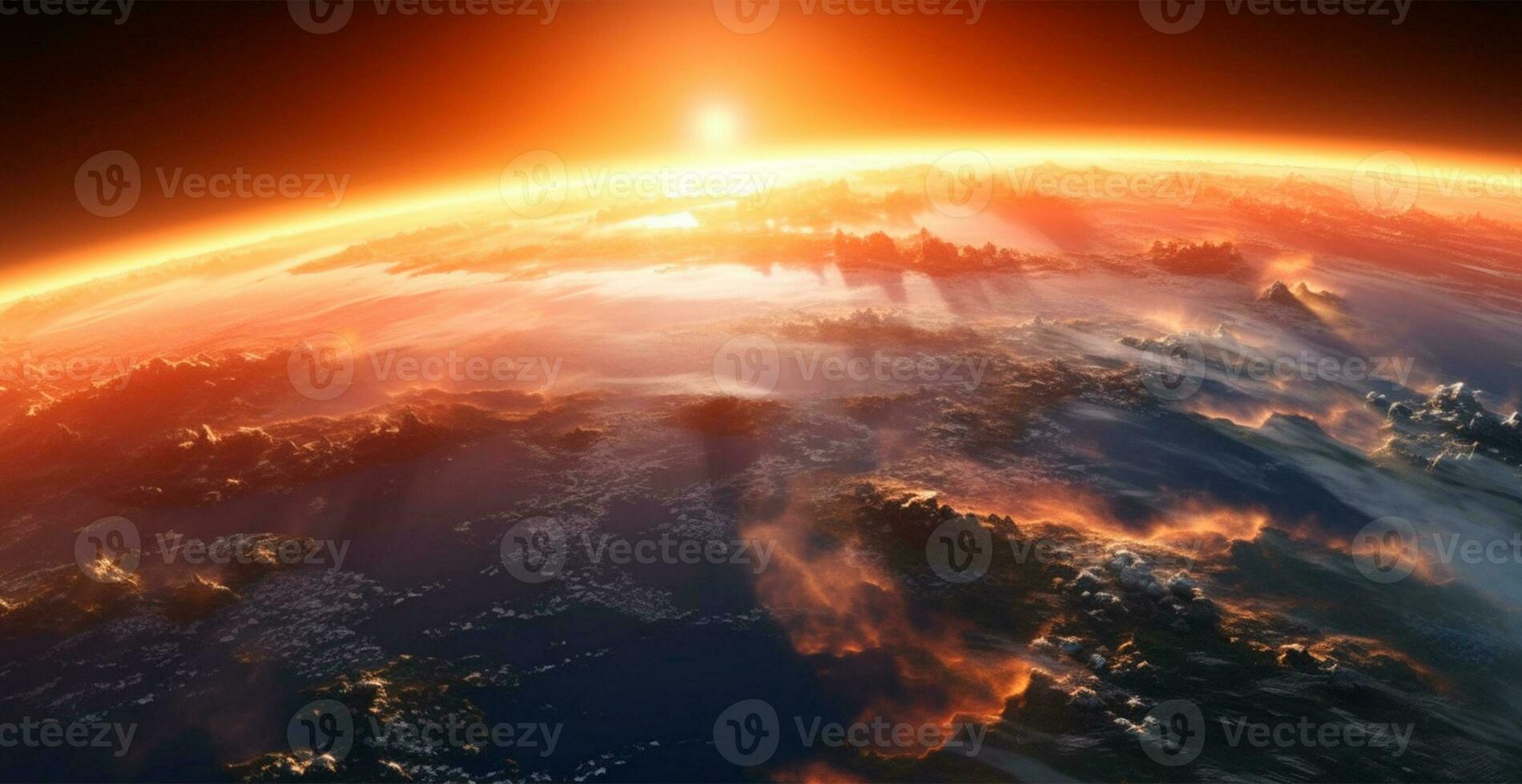 panorama- se av de klot av planet jord från Plats. lysande ljus Sol - ai genererad bild foto