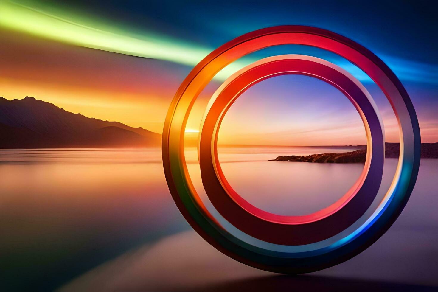 en färgrik cirkel med en regnbåge ljus i de mitten. ai-genererad foto