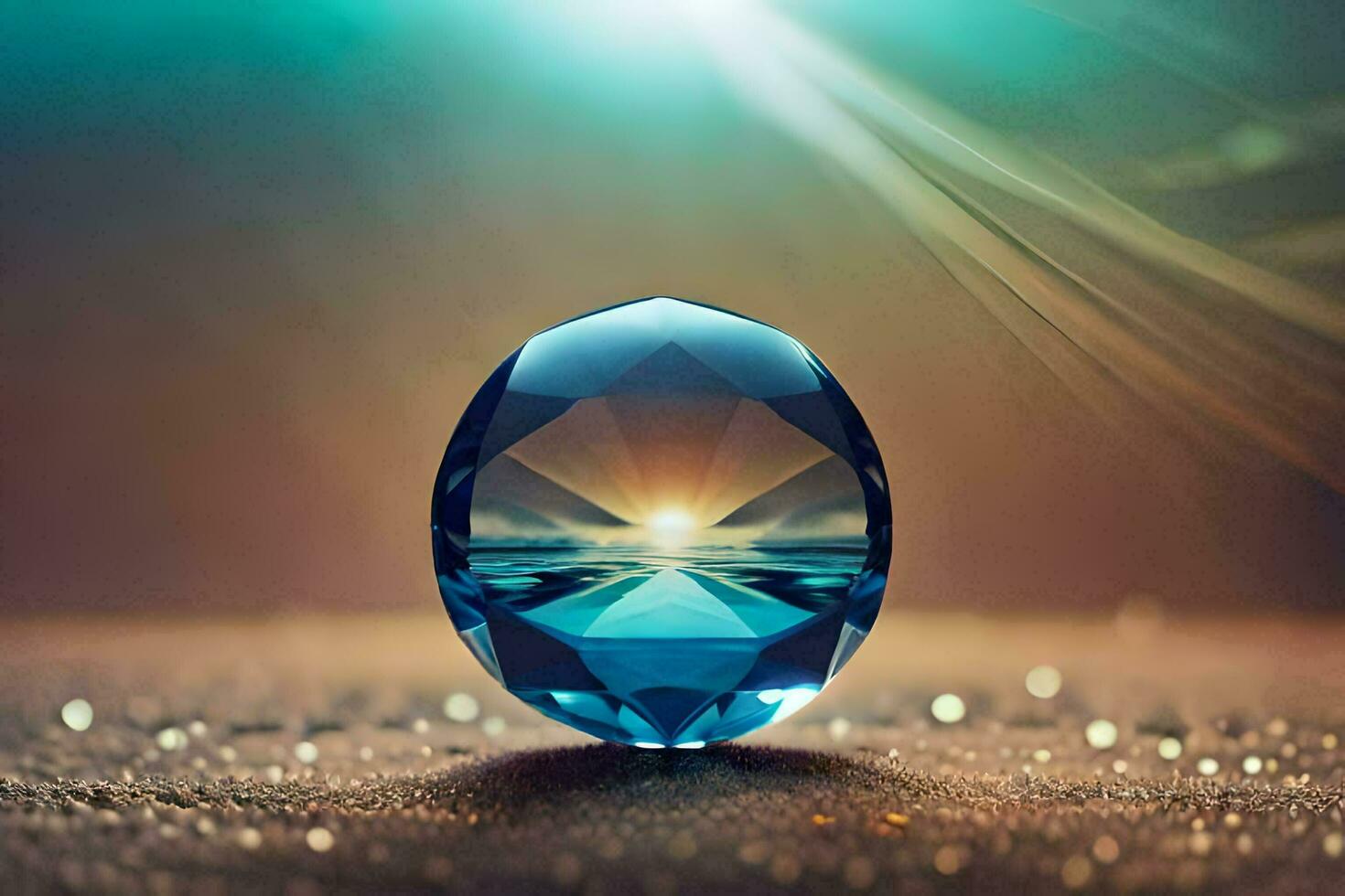 en blå diamant Sammanträde på en tabell. ai-genererad foto