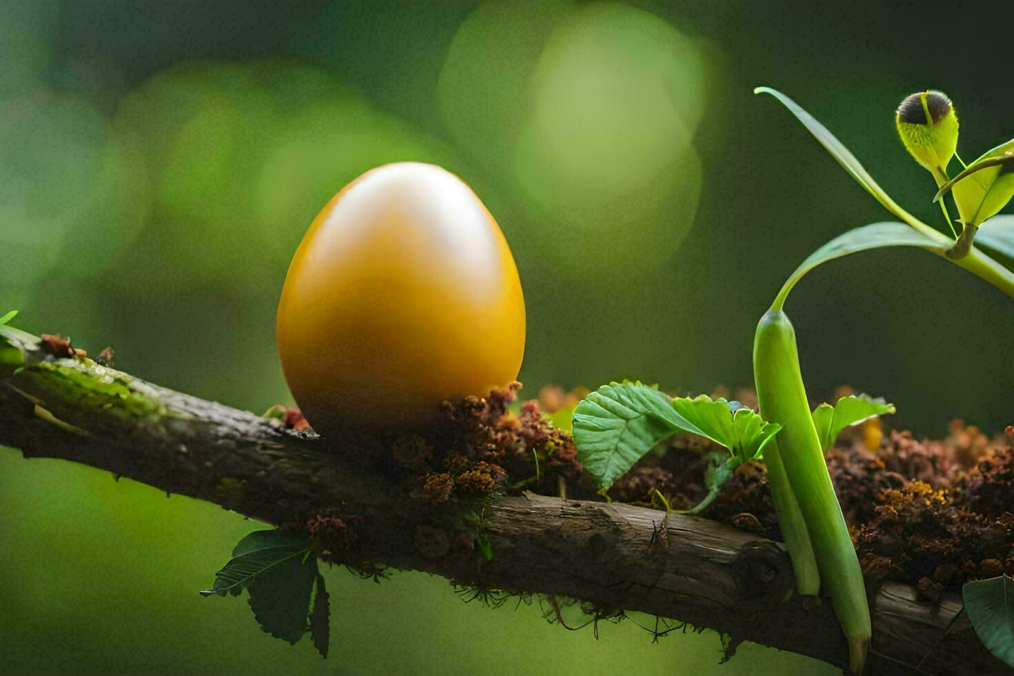 gyllene ägg på en gren. ai-genererad foto