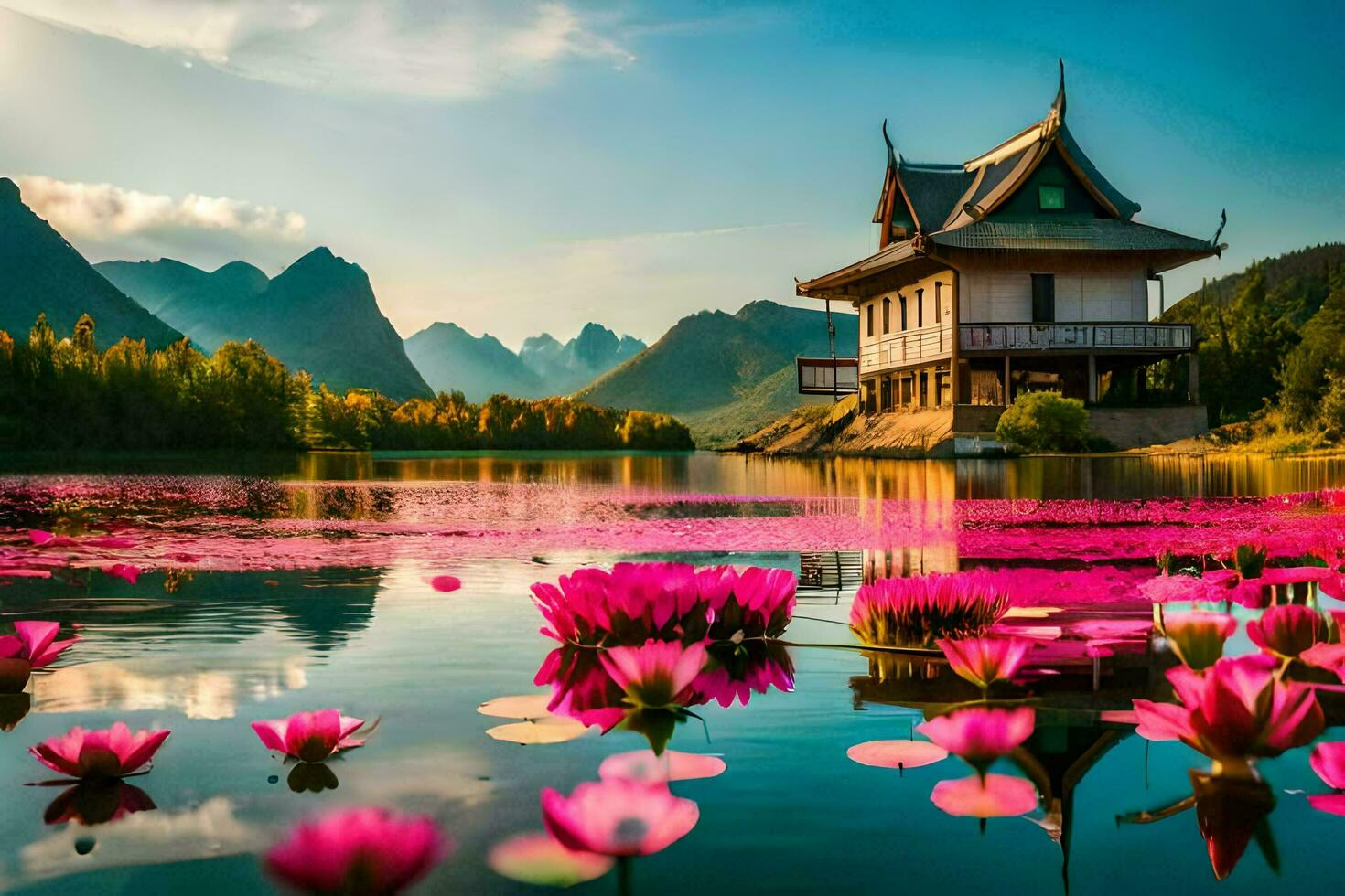 de lotus hus i thailand. ai-genererad foto