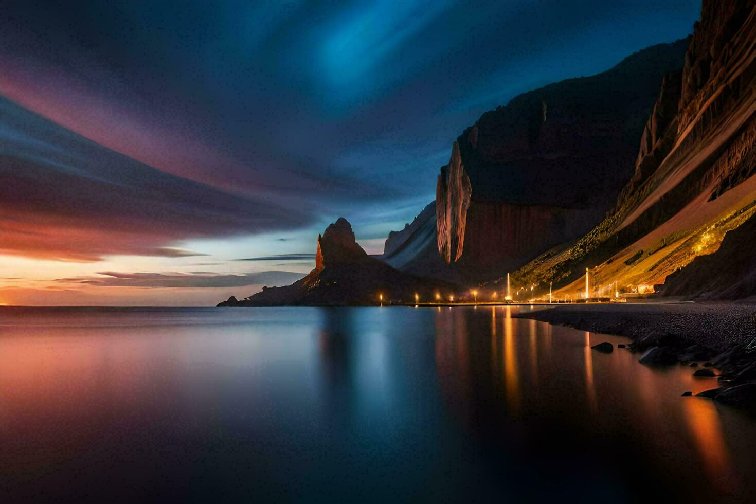 Foto tapet de himmel, berg, vatten, de hav, de horisont, de hav, de. ai-genererad