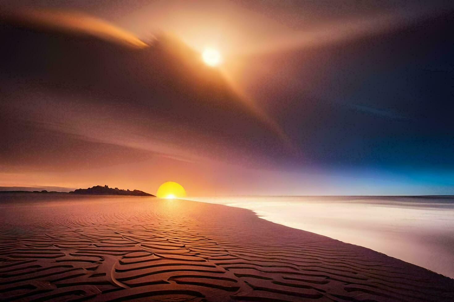 de Sol är miljö över en strand med sand. ai-genererad foto