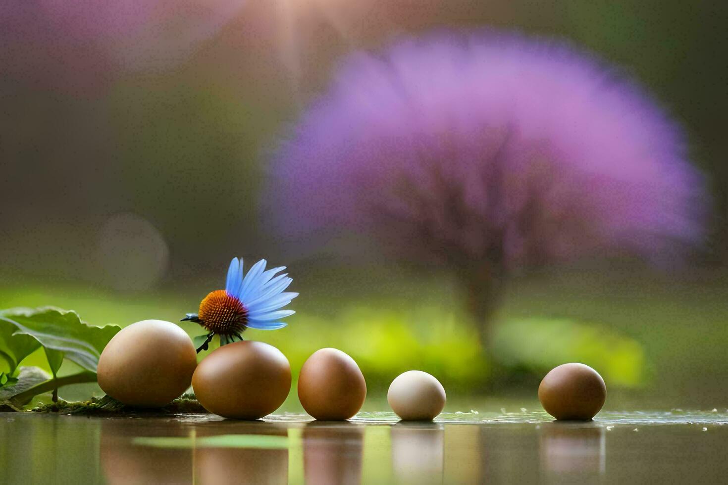 Foto tapet de himmel, blommor, vatten, de Sol, de blomma, de fågel, de. ai-genererad