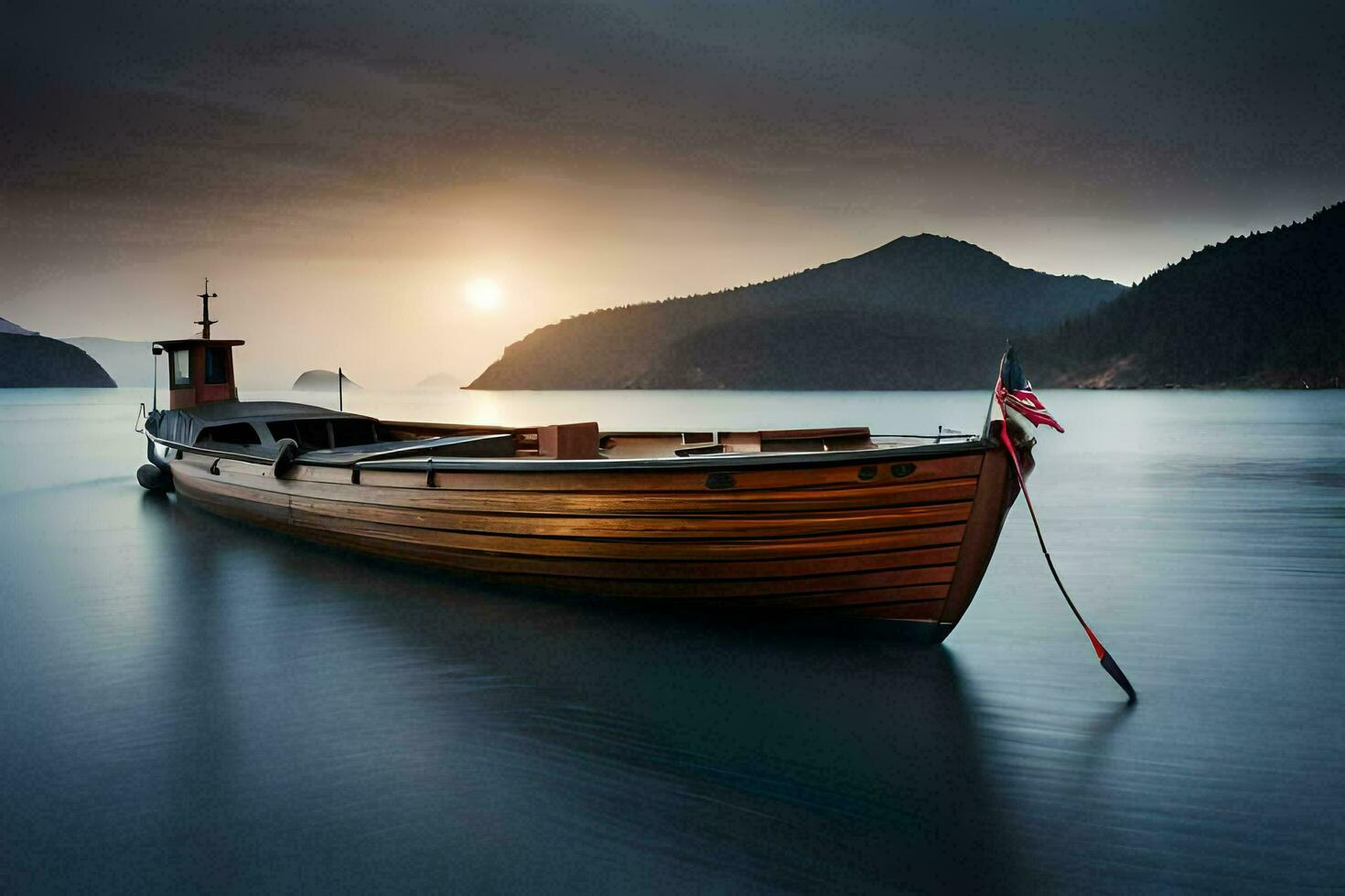 en båt i de hav på solnedgång. ai-genererad foto