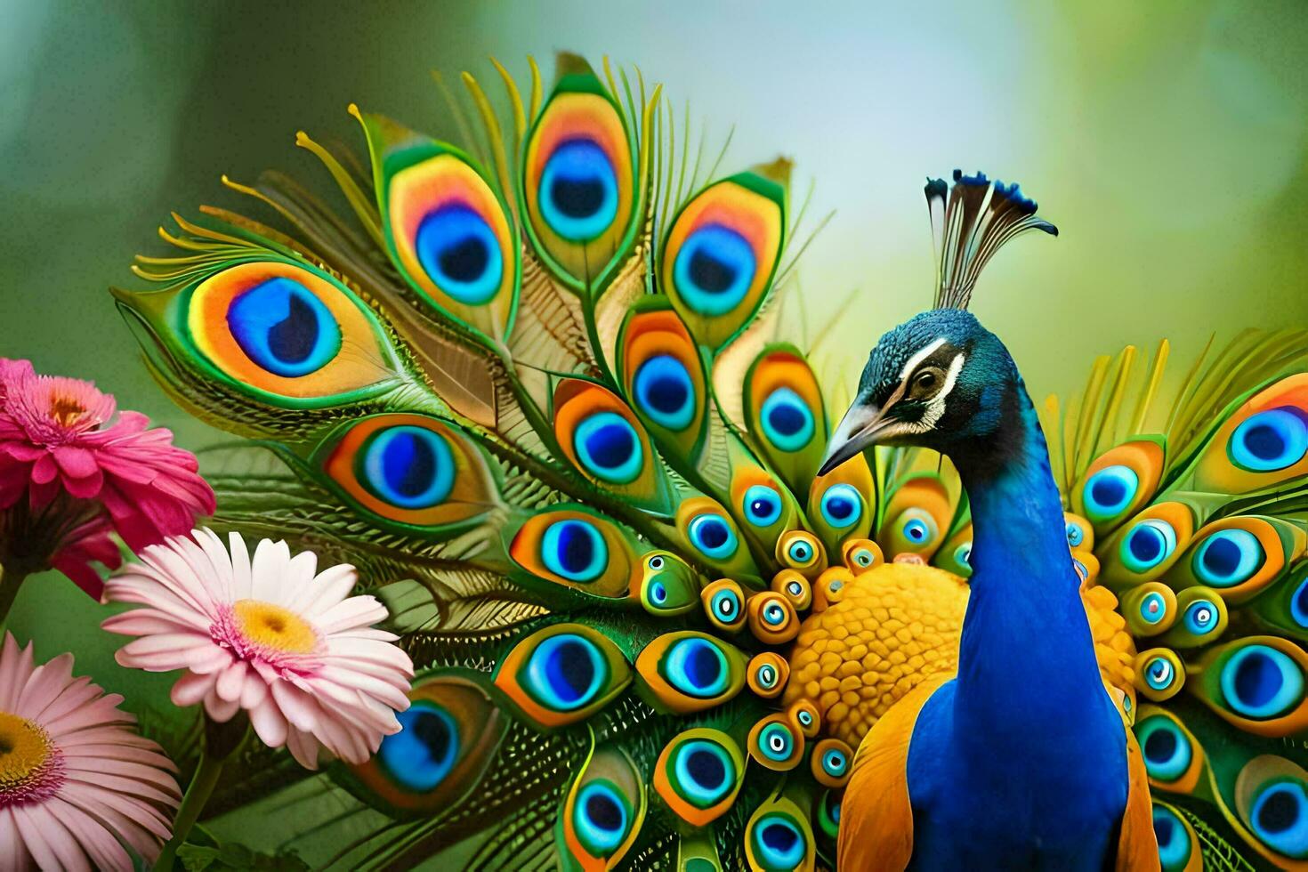 de påfågel är en skön fågel den där är känd för dess färgrik fjädrar och skön svans. ai-genererad foto