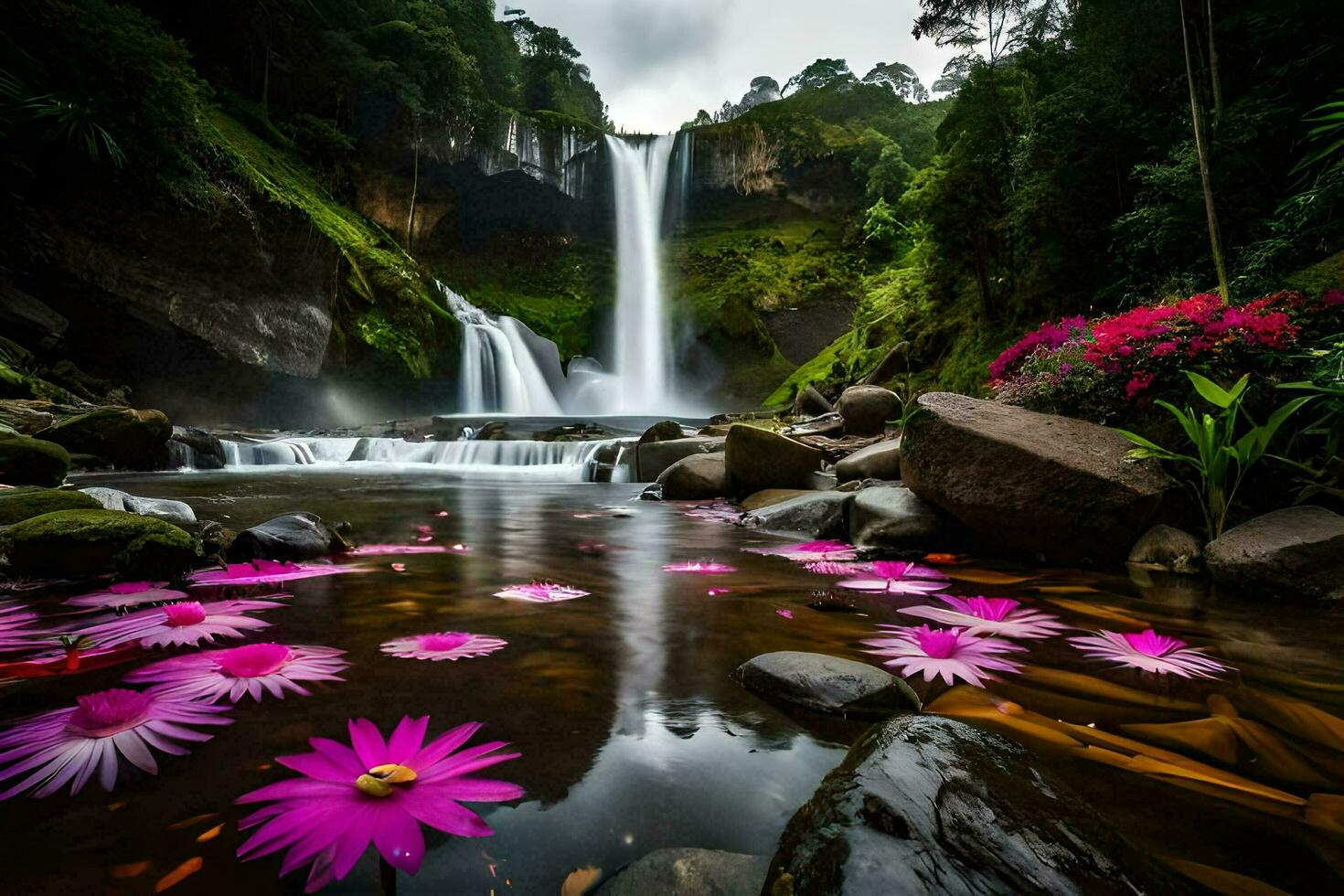 skön vattenfall i bali, Indonesien. ai-genererad foto