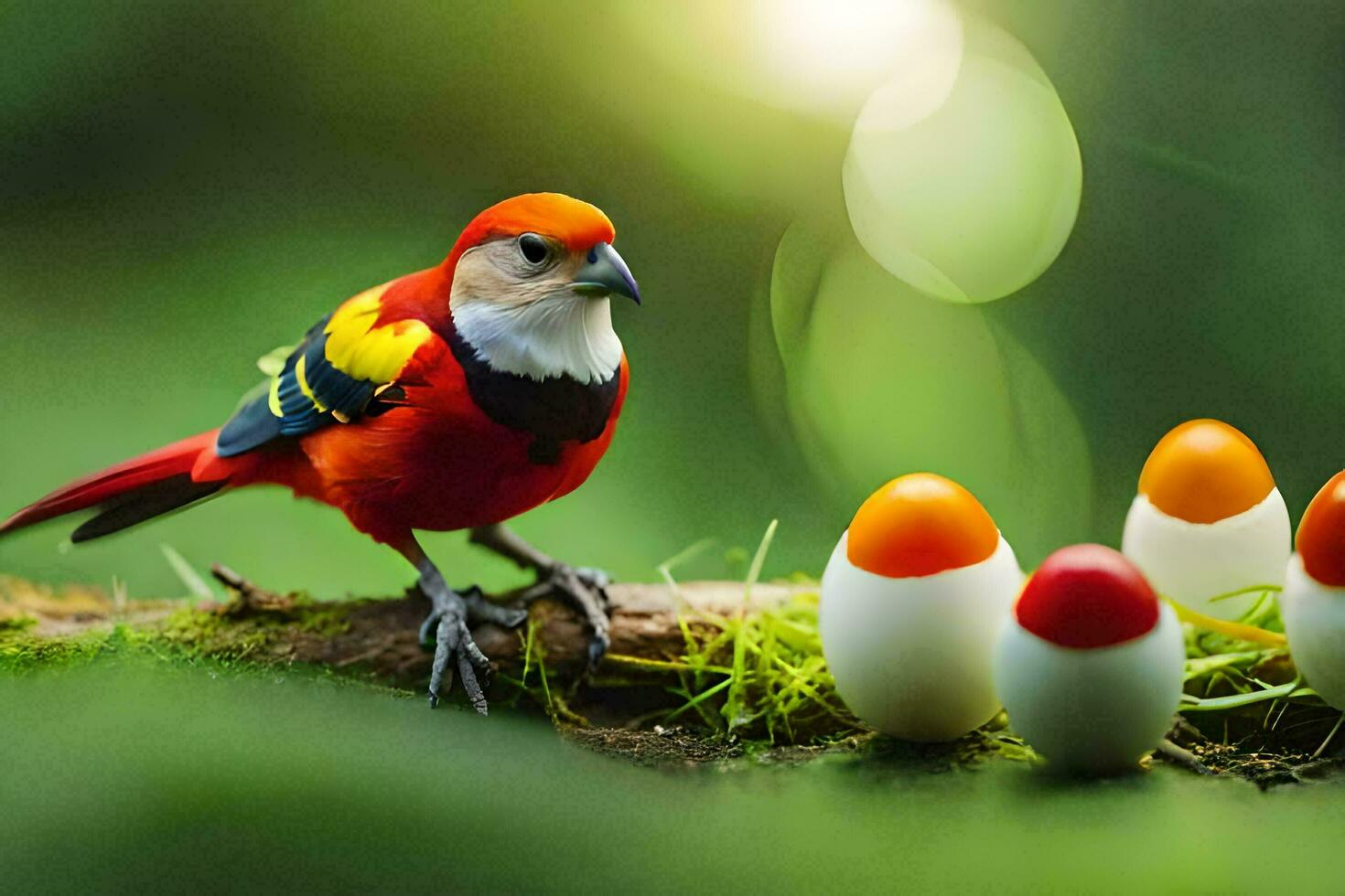 en fågel är Sammanträde på topp av ägg. ai-genererad foto