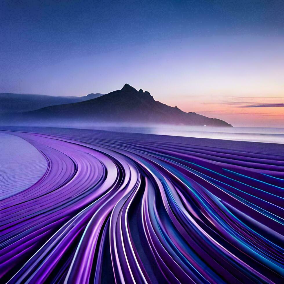 en lila Vinka av vatten på de strand. ai-genererad foto