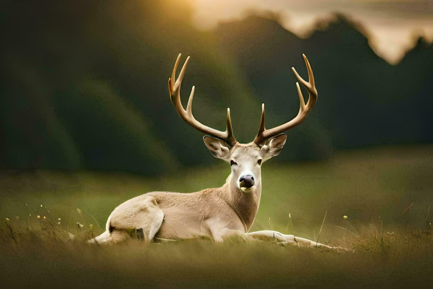 en rådjur med stor horn om i de gräs. ai-genererad foto