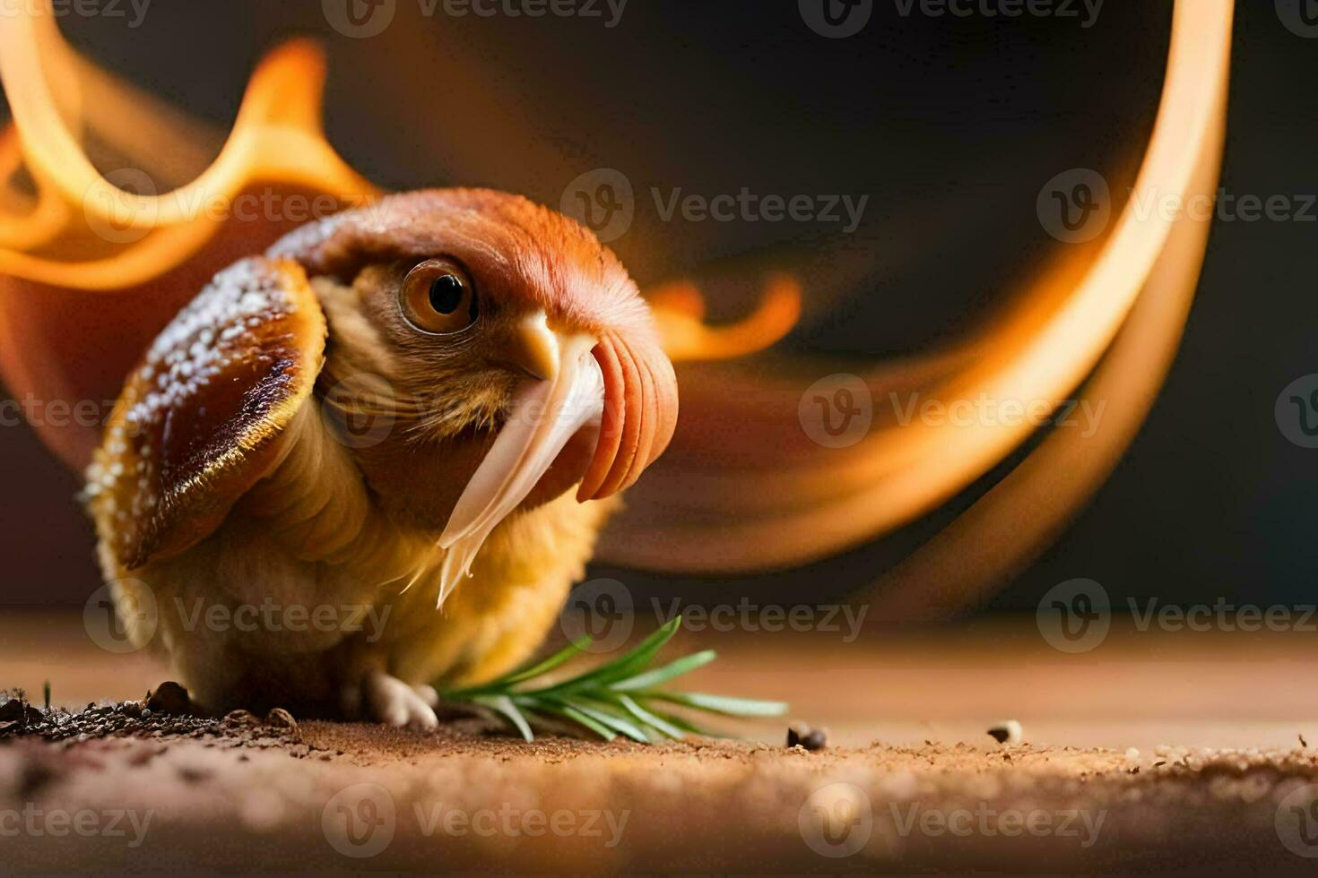 en fågel med en brand i dess näbb. ai-genererad foto