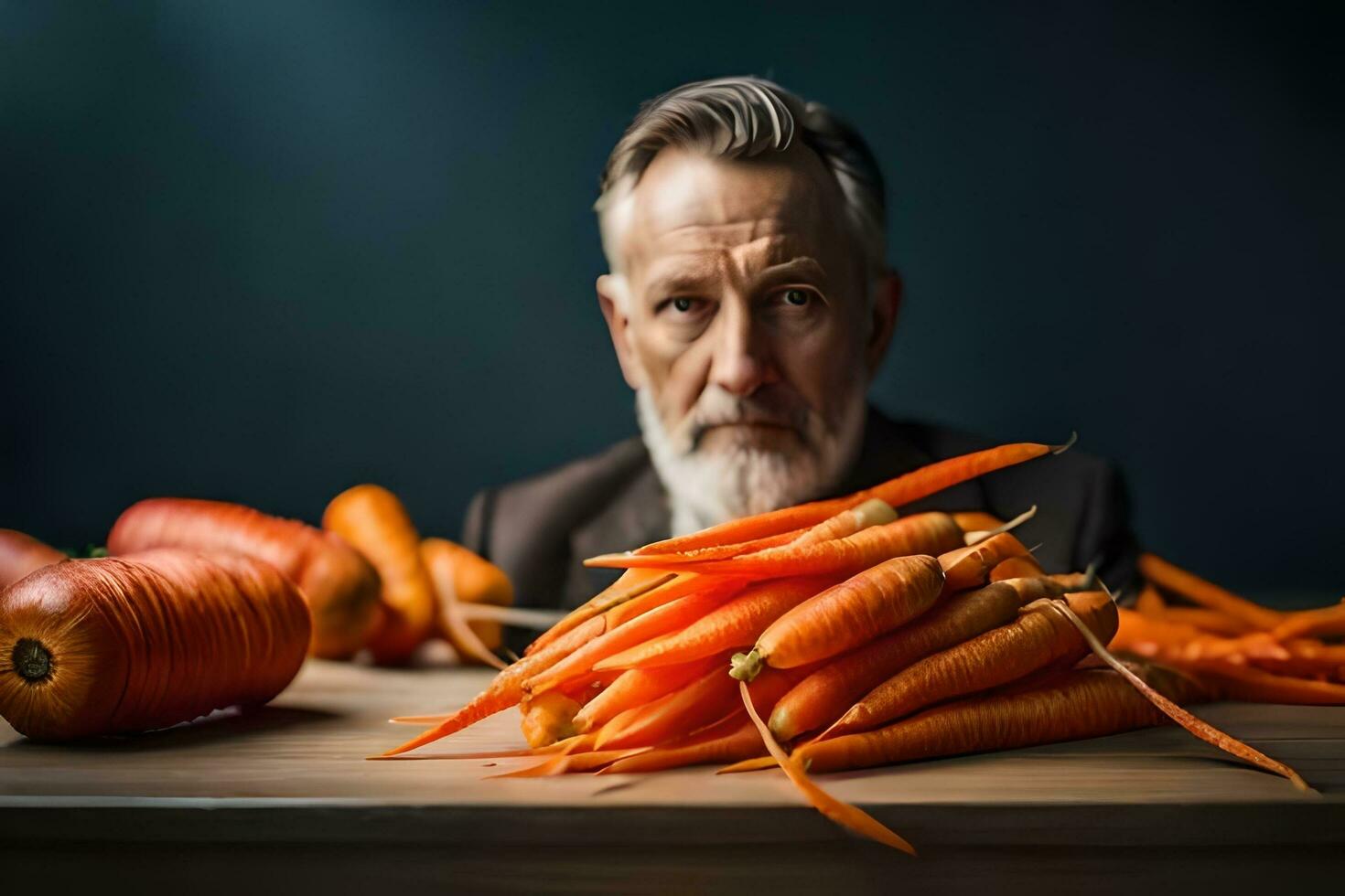 en man med en skägg och en morot. ai-genererad foto