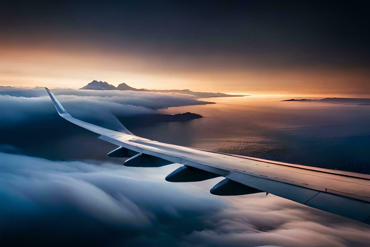 ett flygplan vinge flygande över de moln. ai-genererad foto