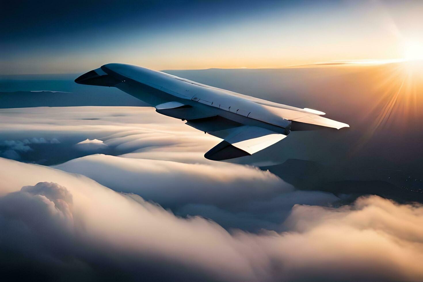 en stor jet flygande genom de moln. ai-genererad foto