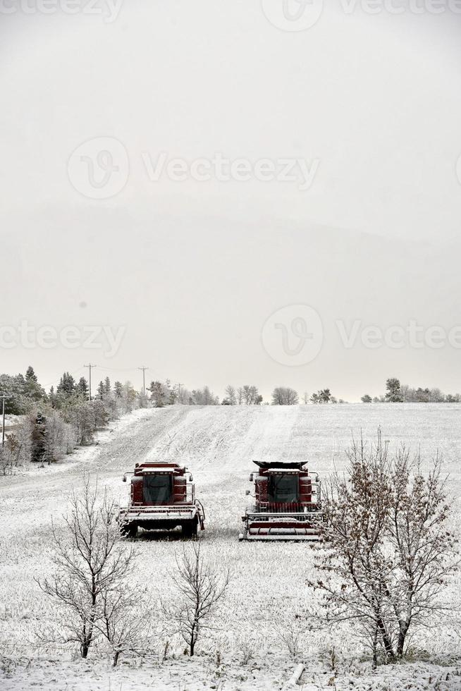 skördetröskor i snön foto