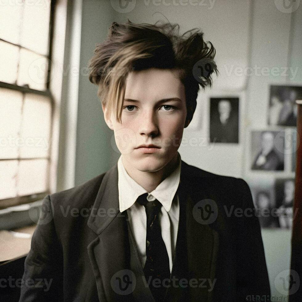 generativ ai porträtt arthur rimbaud som en modern tonåring foto