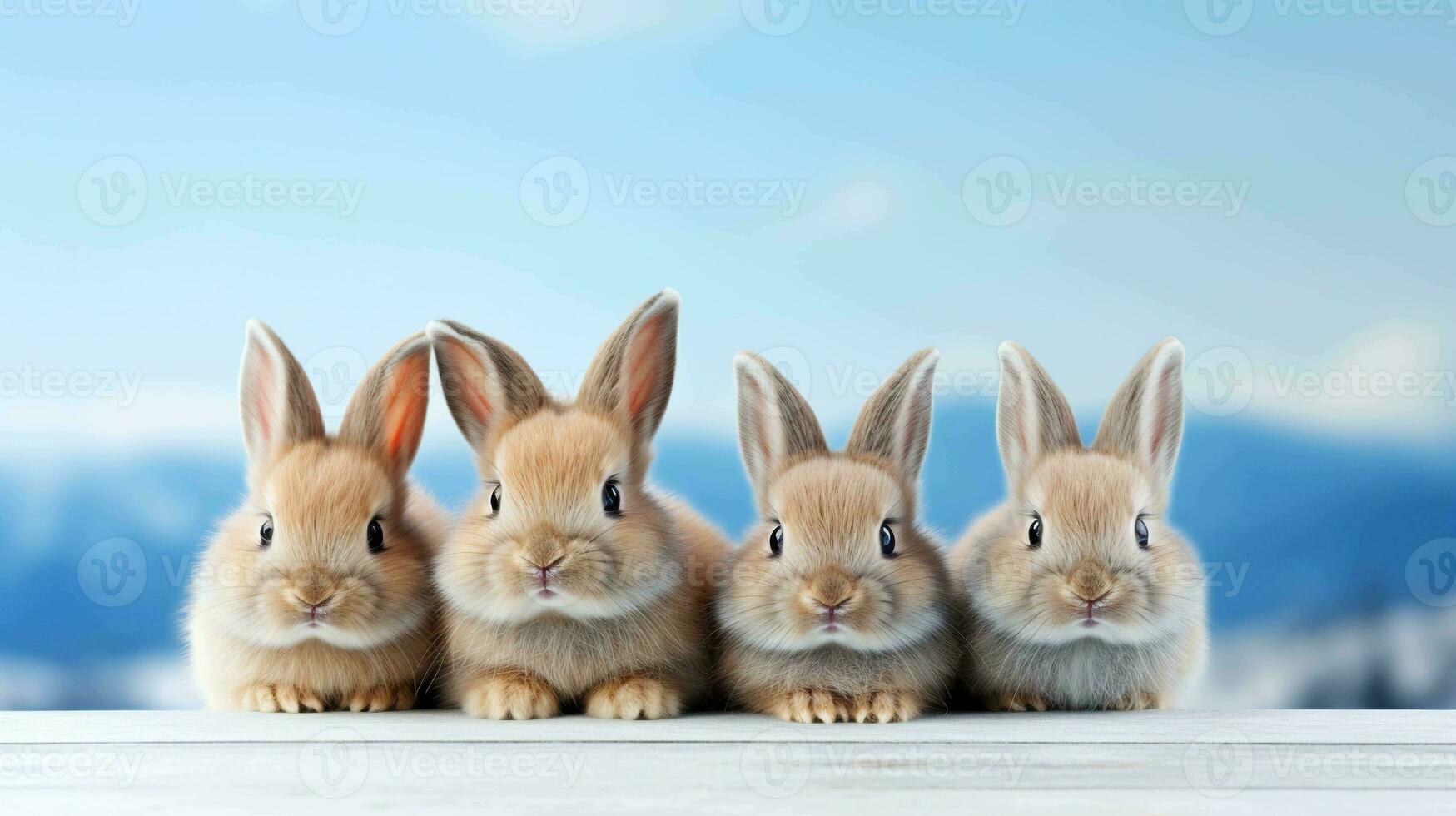 en charmig grupp av söt kaniner mot en minimalistisk bakgrund foto