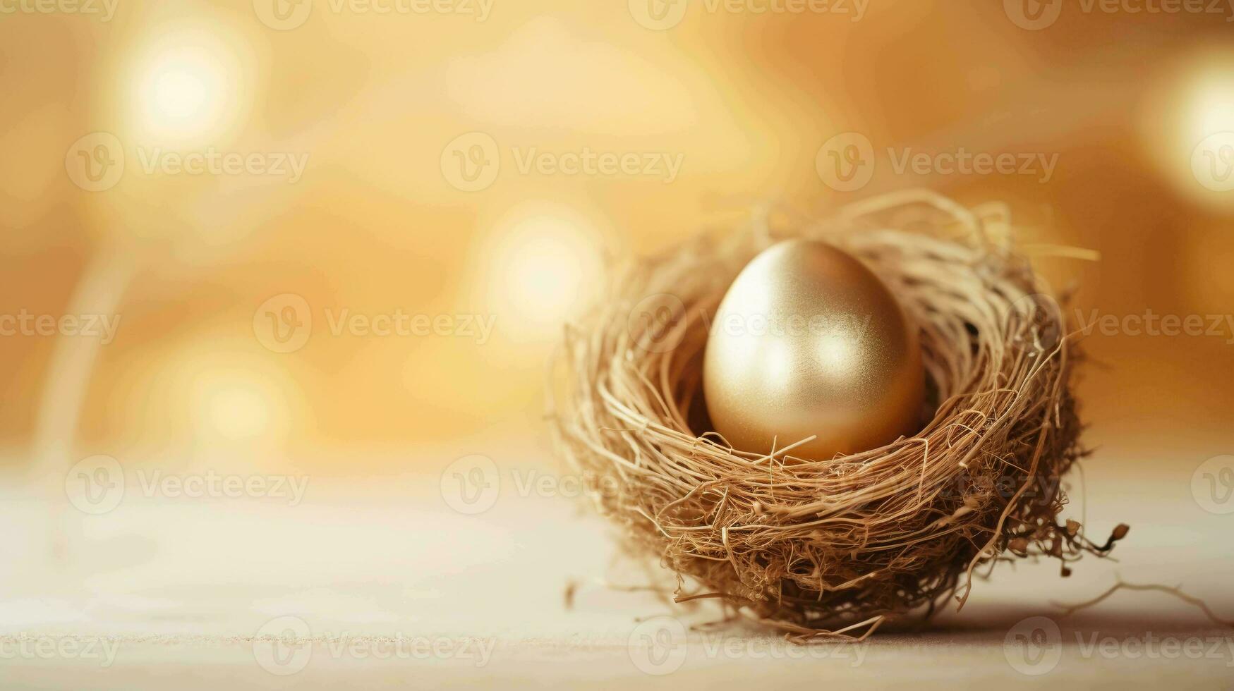 gyllene ägg bo. elegans och enkelhet i en fantastisk, minimalistisk miljö foto
