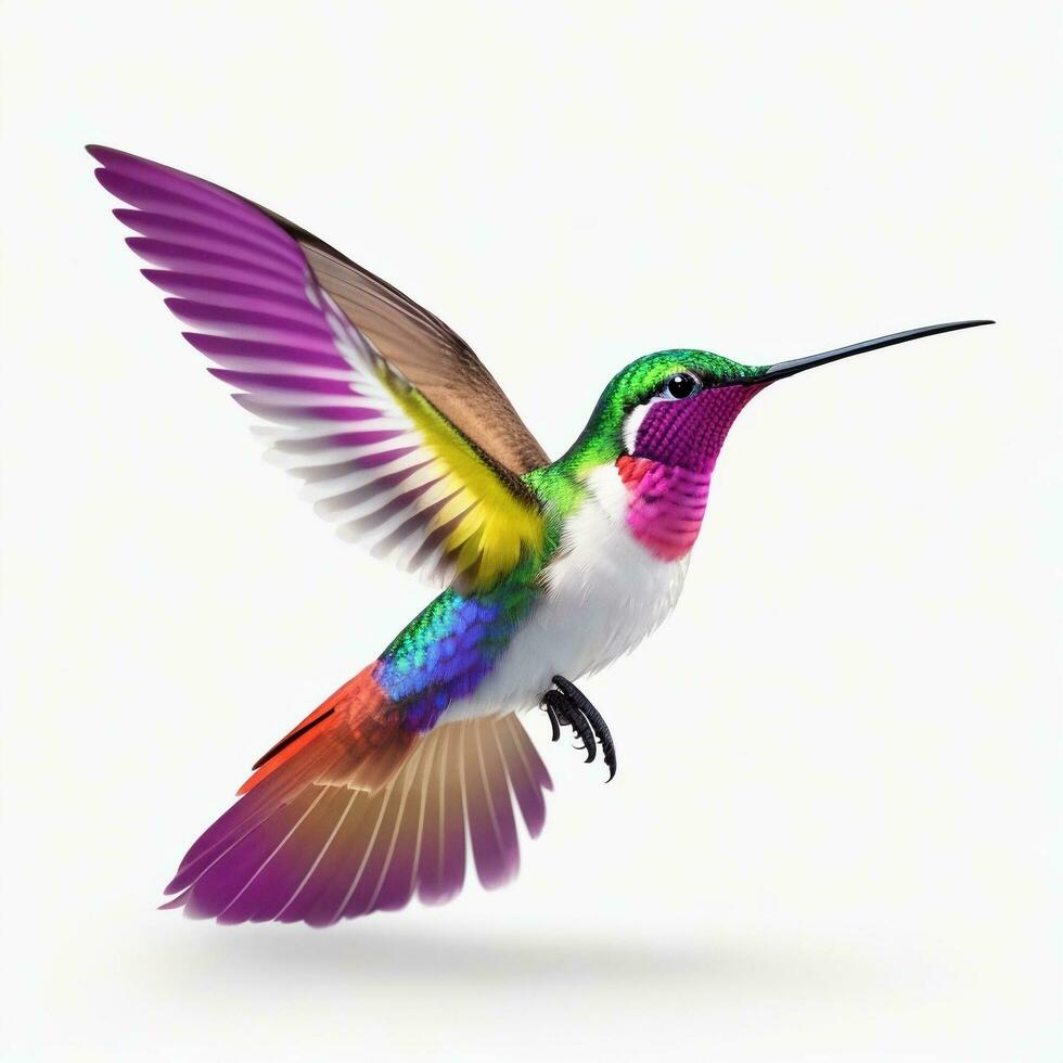 färgrik kolibri med blommor i vattenfärg design konstnärlig. ai genererad. foto