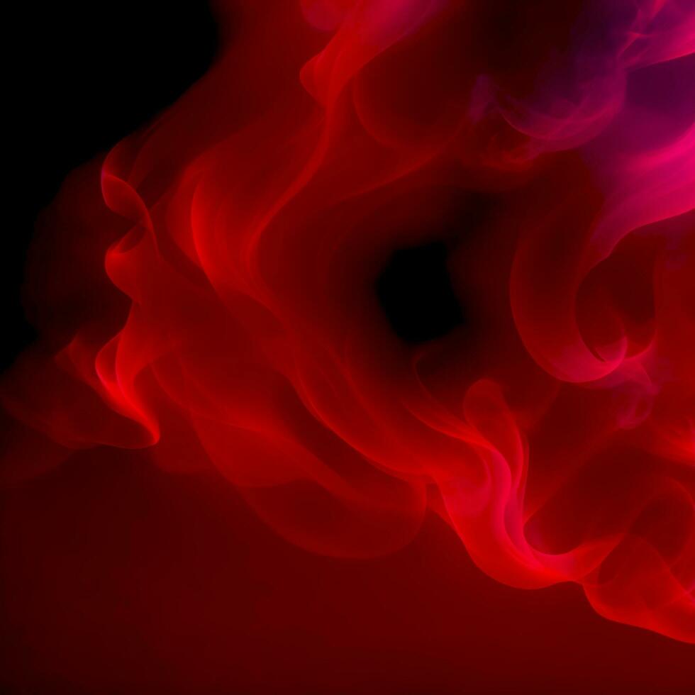 skinande rök. glitter vätska. röd Färg partiklar textur måla vågor på mörk svart abstrakt bakgrund. ai genererad. foto
