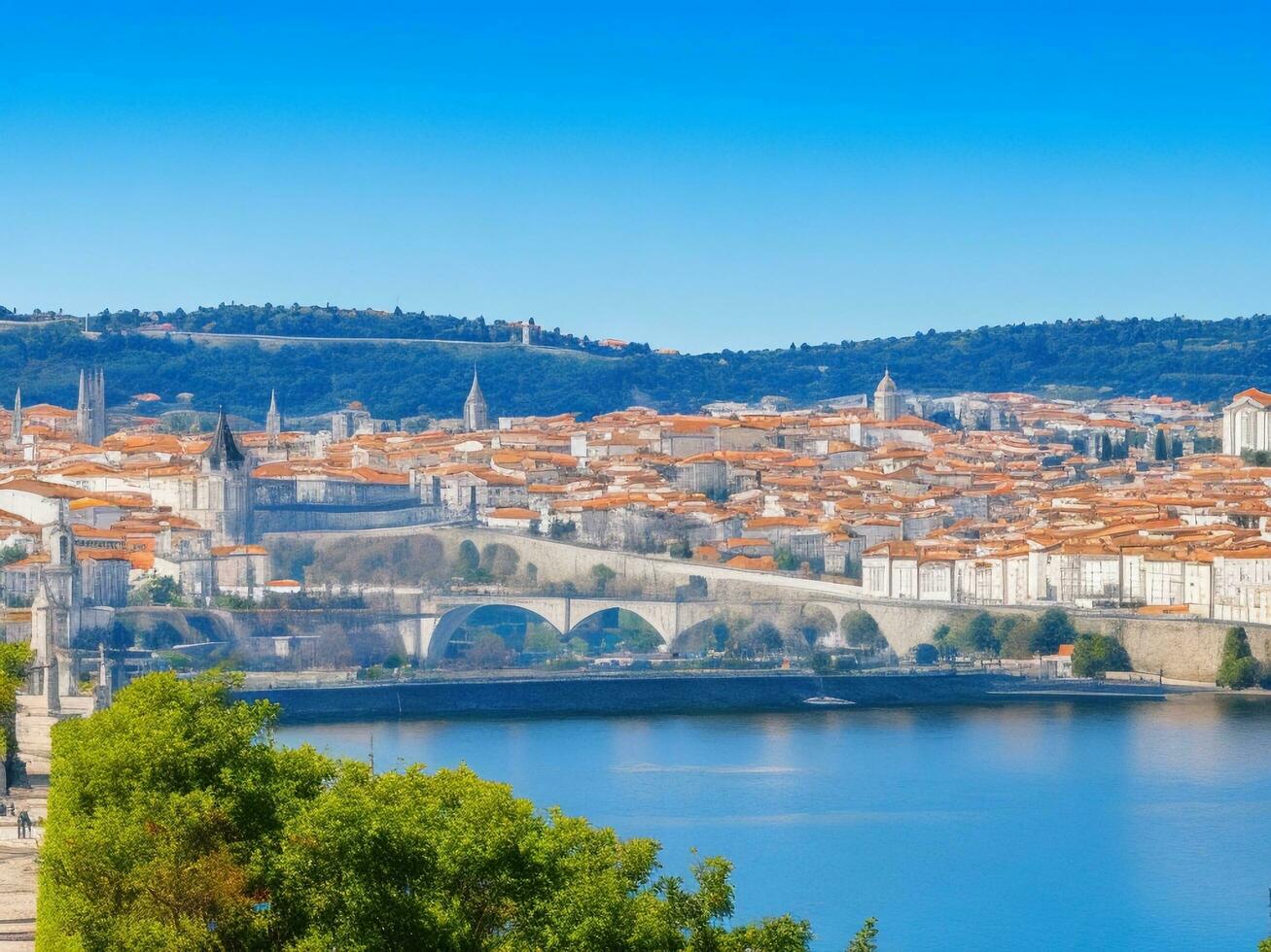 coimbra stad blå horisont stadsbild av portugal. ai genererad. foto