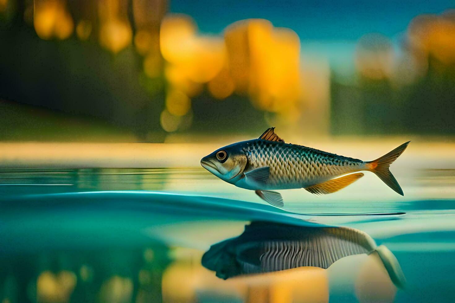 en fisk är simning i de vatten. ai-genererad foto