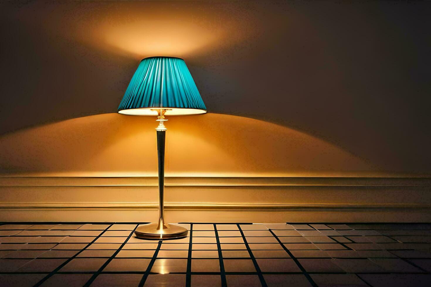 en lampa på en tabell i främre av en vägg. ai-genererad foto