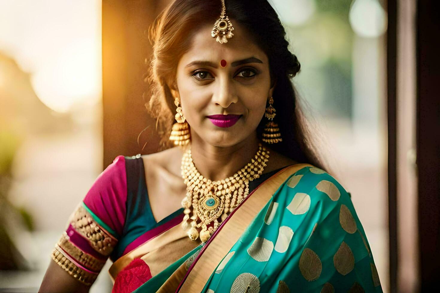 en skön indisk kvinna i en sari. ai-genererad foto