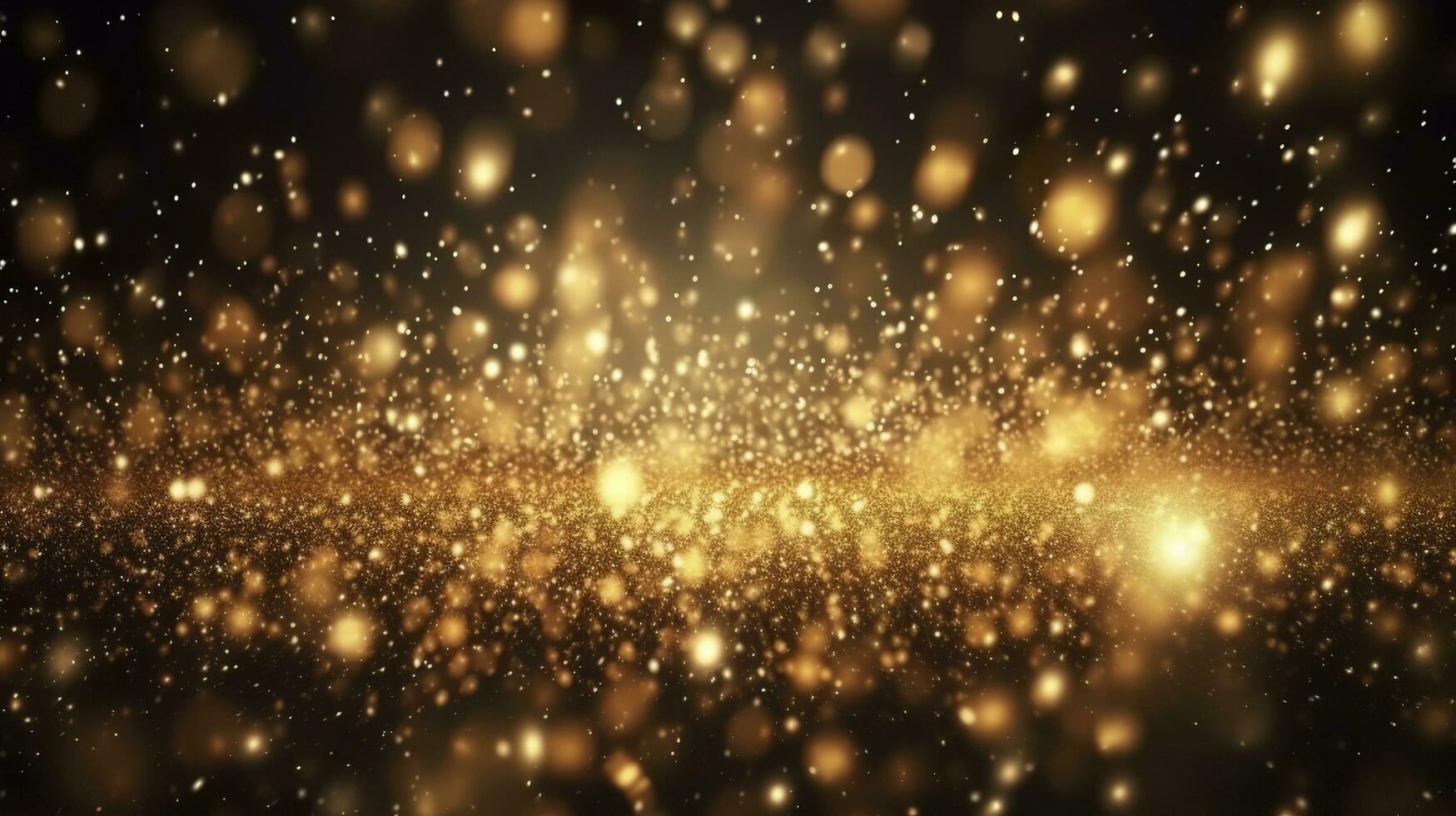 abstrakt lyx guld bakgrund med guld partiklar. glitter årgång lampor bakgrund. jul gyllene ljus glans partiklar bokeh på mörk bakgrund. guld folie textur. Semester. ai generativ foto